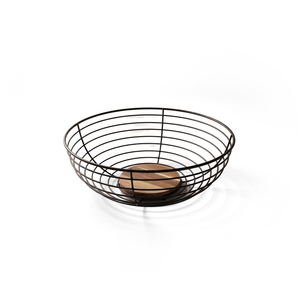 JS Gourmet Corbeille à fruits en fil d'acier avec base en bois d'acacia - Simple Boutique