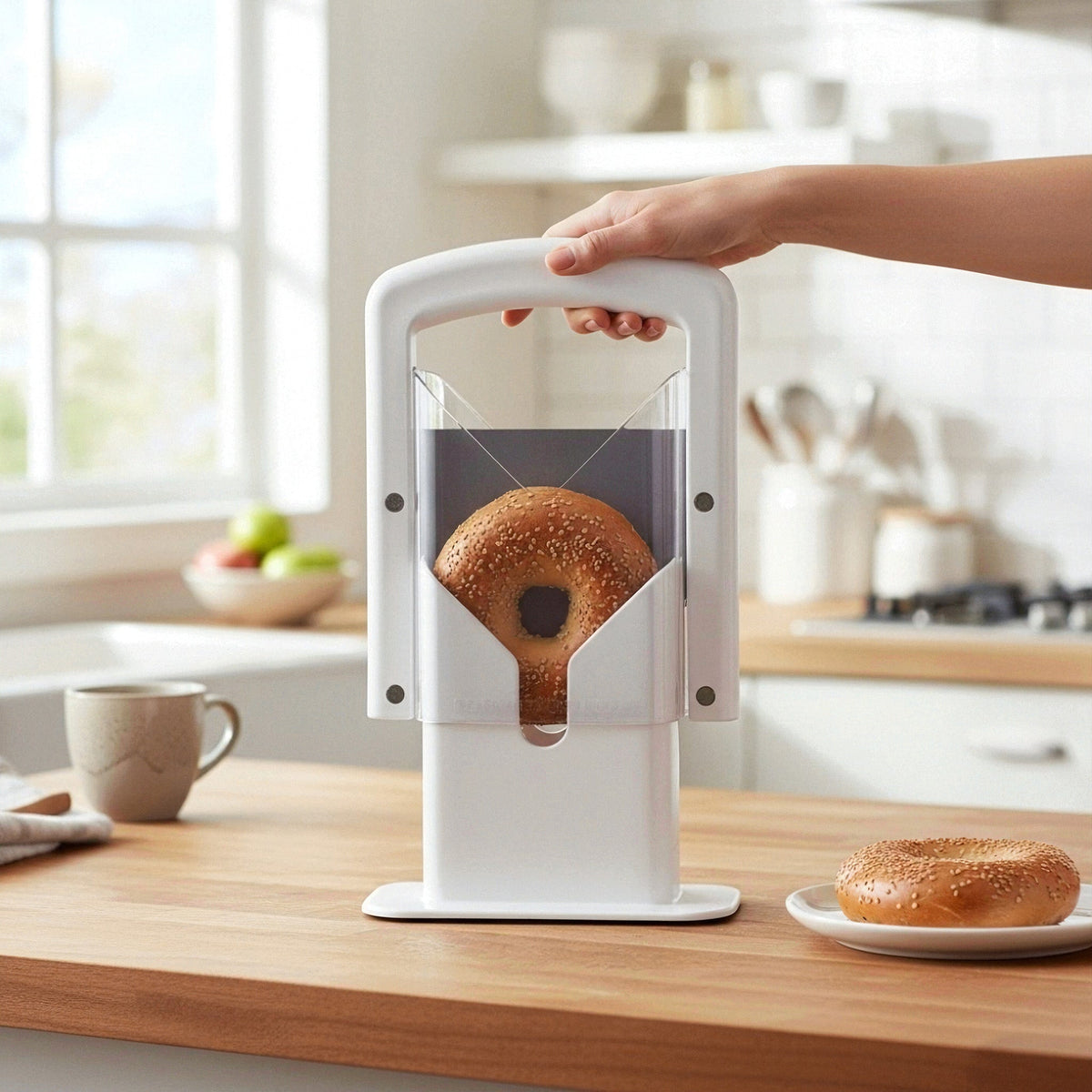 JS Gourmet Coupe-bagel de précision en acier inoxydable avec poignée de sécurité - Simple Boutique