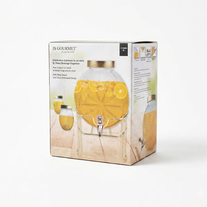 JS Gourmet Distributeur à boissons en verre embossé d'agrume de 5 L avec support doré et couvercle en métal - emballage - Simple Boutique