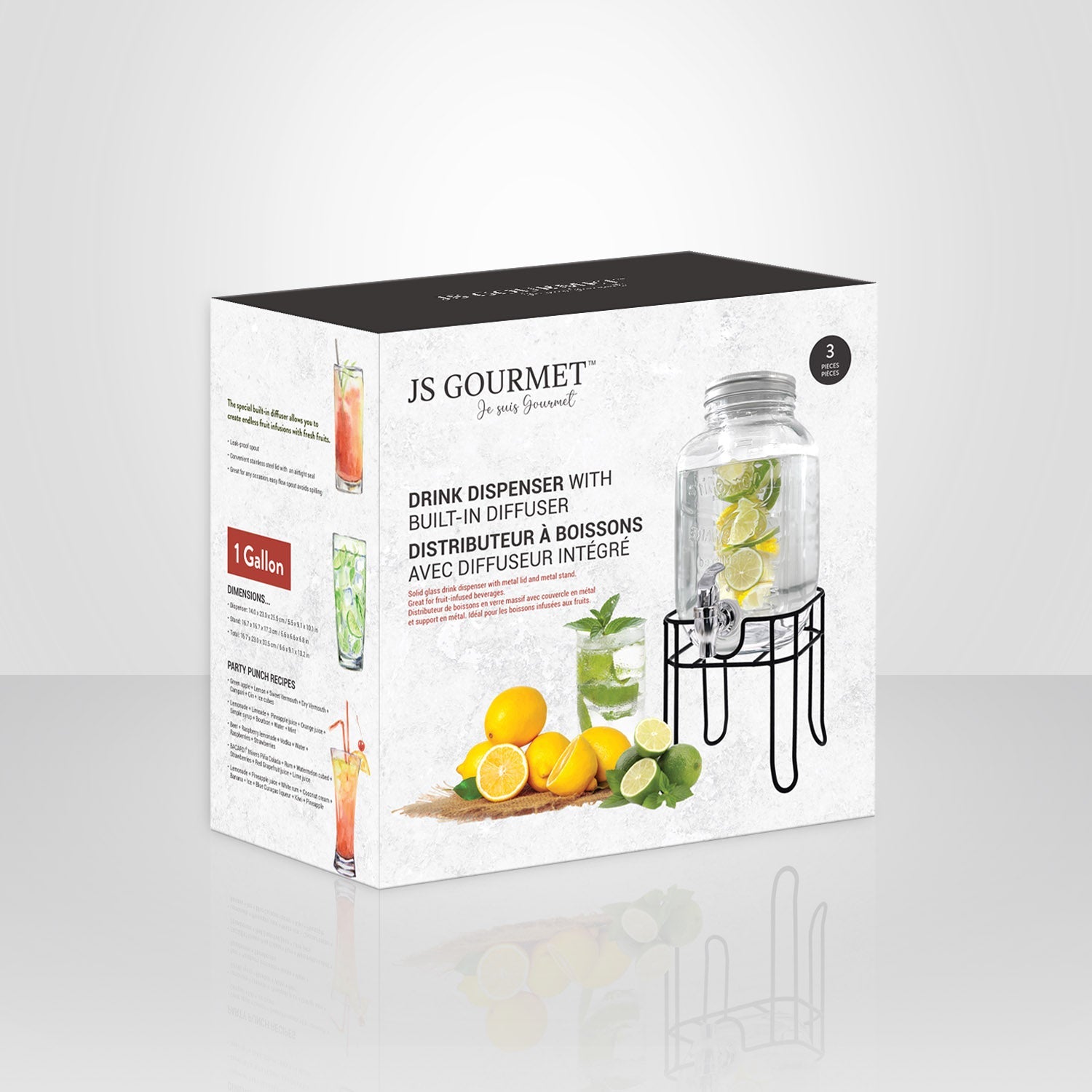 JS Gourmet - Distributeur de Boisson en Verre avec Infuseur Intégré, Capacité de 4 Litres - Simple Boutique