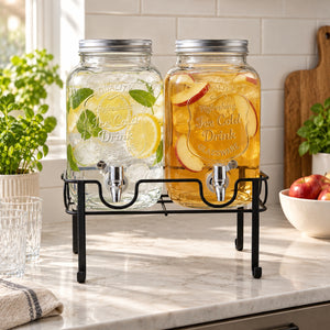 JS Gourmet Distributeur de boissons double en verre avec support en métal, 4 L chacun - Simple Boutique
