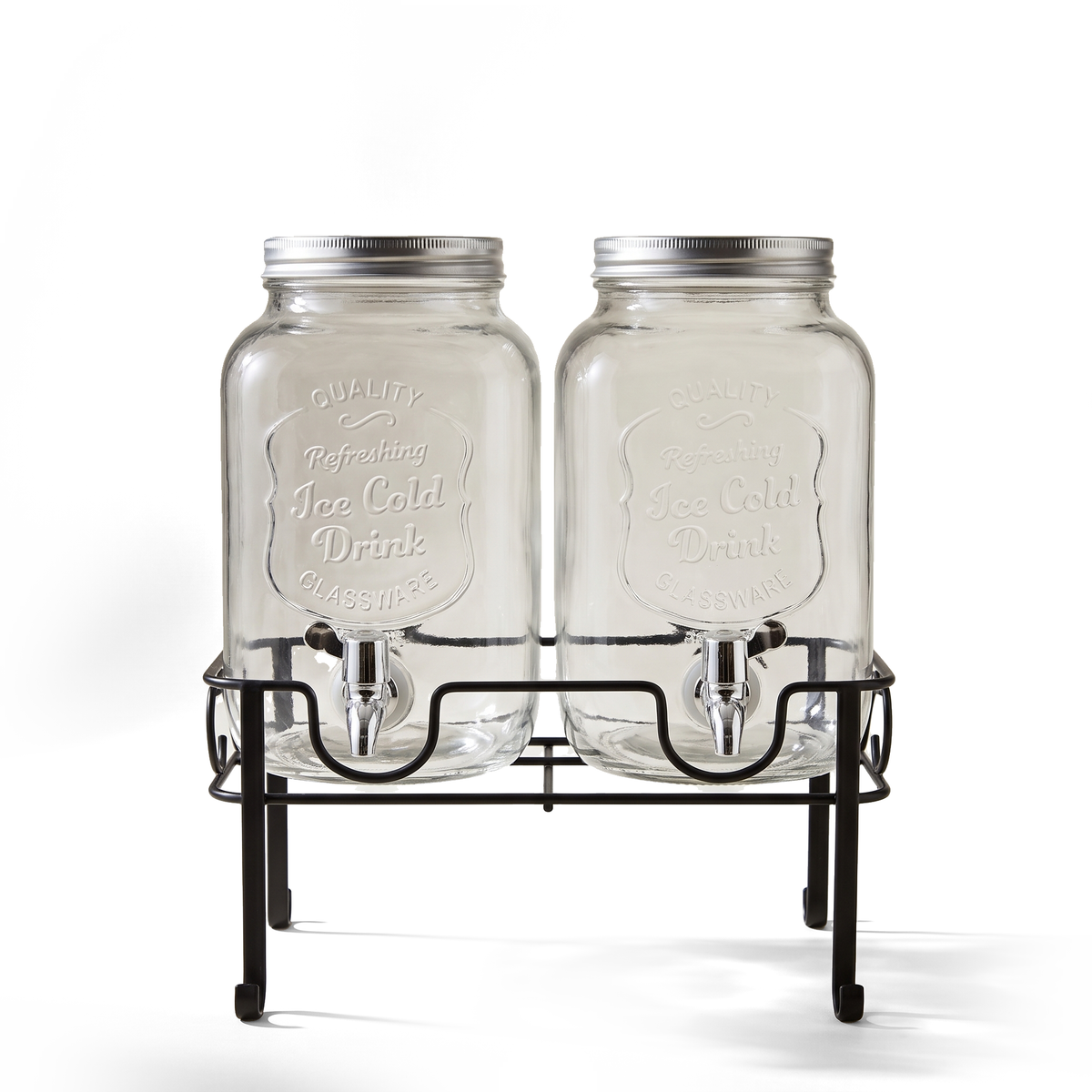 JS Gourmet Distributeur de boissons double en verre avec support en métal, 4 L chacun - Simple Boutique