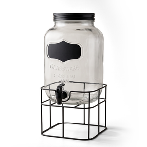 JS Gourmet Distributeur de boissons en verre avec étiquette ardoise et support métallique, 4 L - Simple Boutique