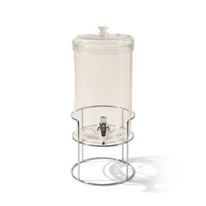 JS Gourmet Distributeur de boissons en verre borosilicaté avec couvercle en verre et support en métal, 5,5 L - Simple Boutique