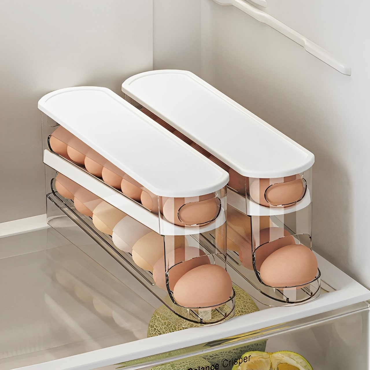 JS Gourmet Distributeur d'œufs roulant avec couvercle empilable - Contient 14 œufs - Simple Boutique