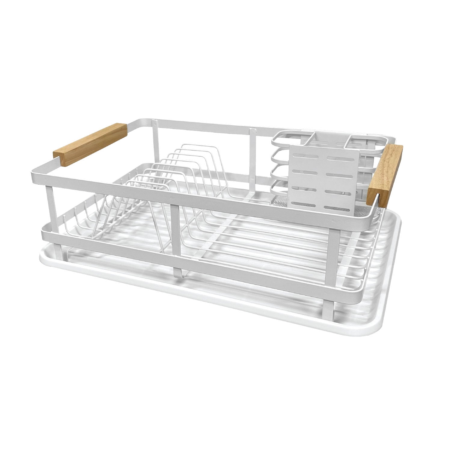 JS Gourmet - Égouttoir à Vaisselle avec Plateau en Plastique et Porte Couverts, Blanc - Simple Boutique