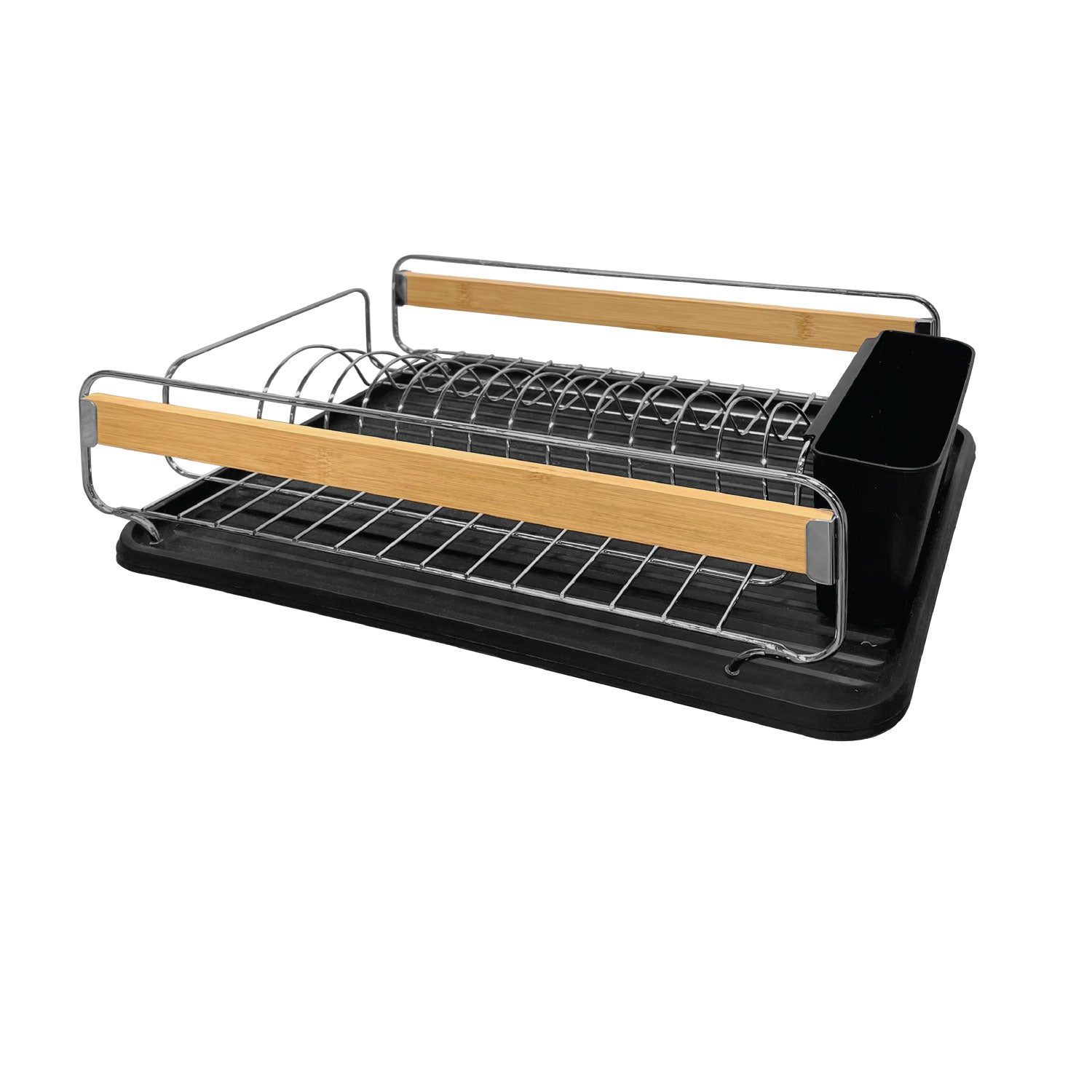 JS Gourmet - Égouttoir à Vaisselle avec Plateau en Plastique et Porte Couverts, Noir - Simple Boutique