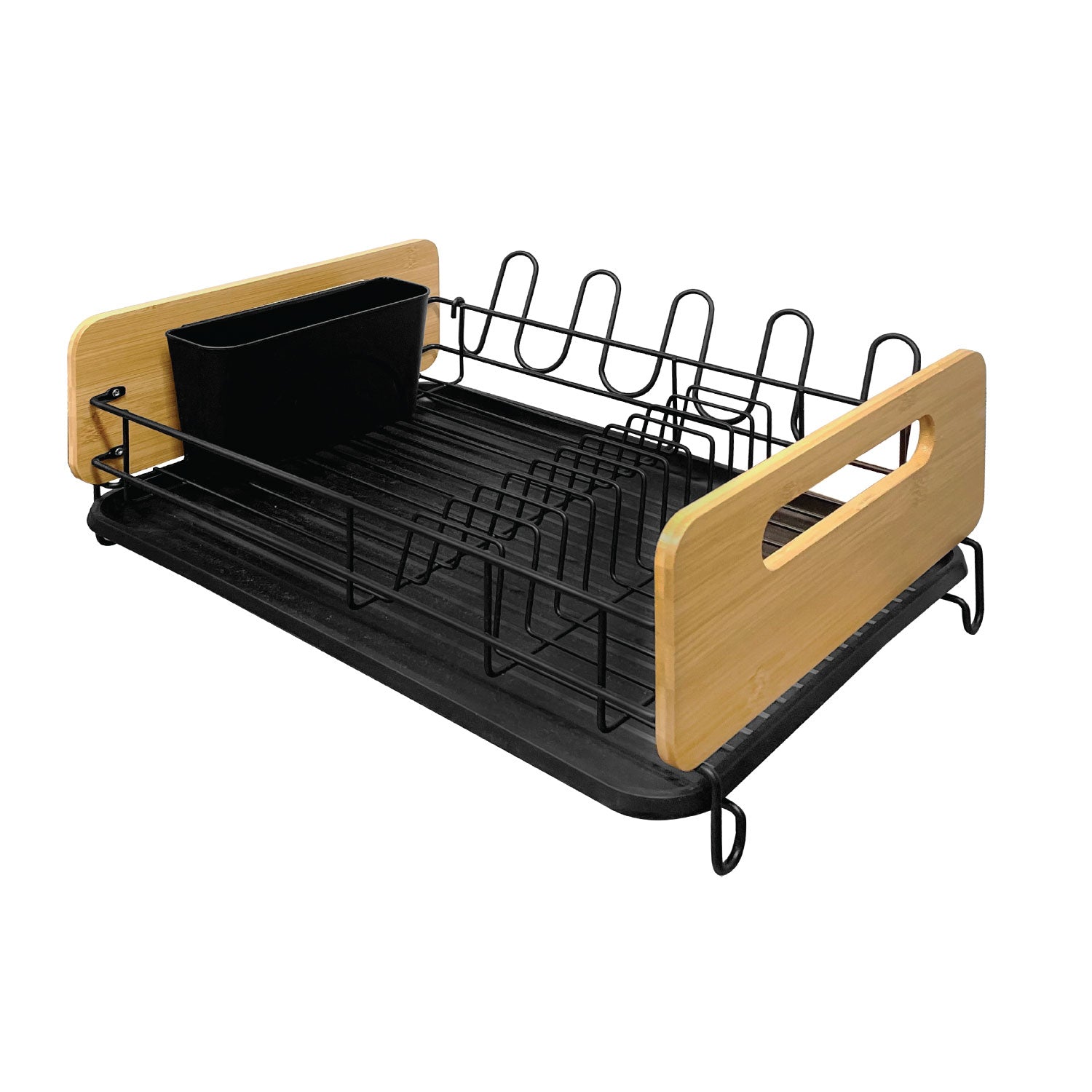 JS Gourmet - Égouttoir à Vaisselle avec Plateau en Plastique et Porte Couverts, Noir - Simple Boutique