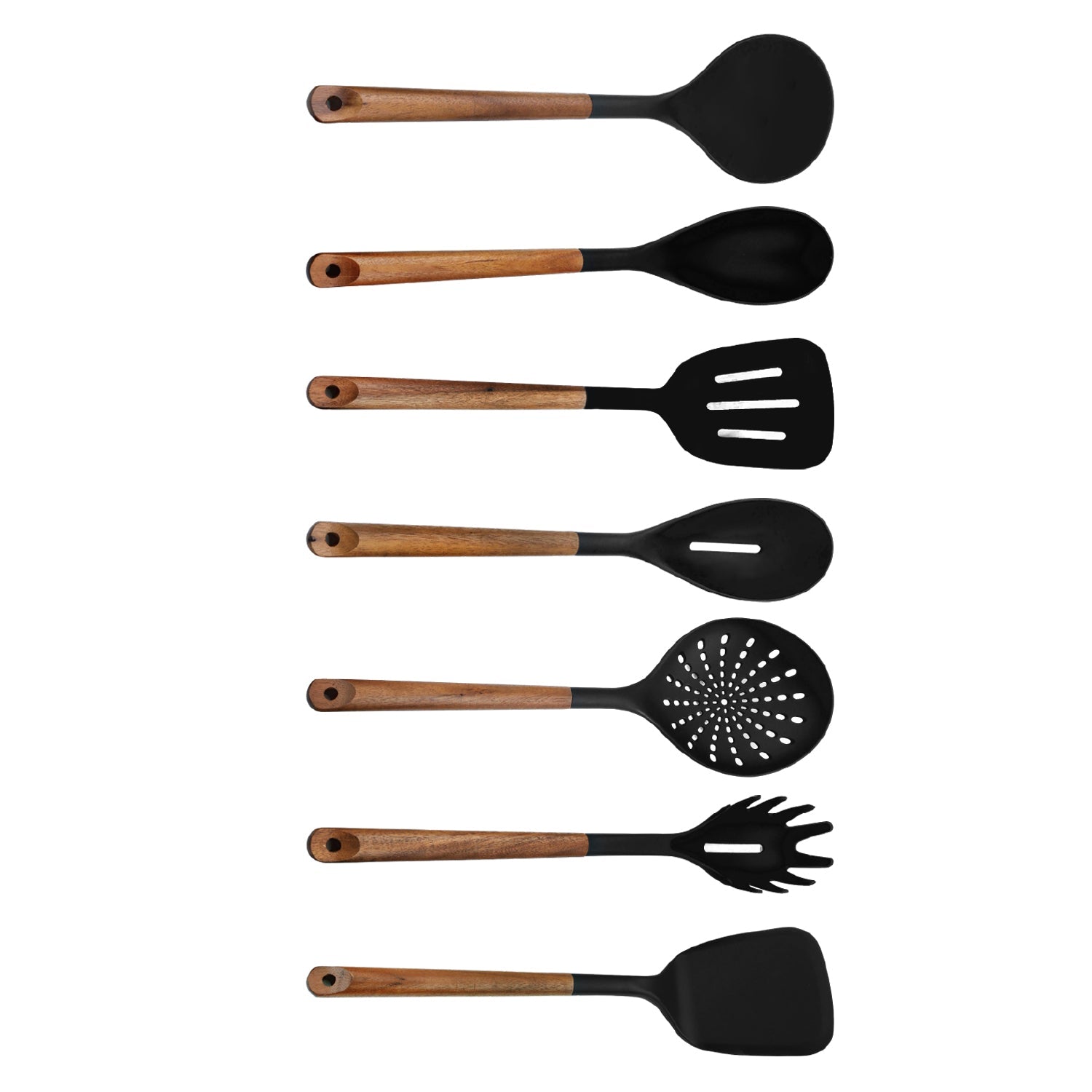 JS Gourmet - Ensemble 7 Morceaux D'ustensiles de Cuisine, Résistants à la Chaleur, Sans BPA, Bois d'acacia - Simple Boutique