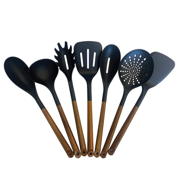 JS Gourmet - Ensemble 7 Morceaux D'ustensiles de Cuisine, Résistants à la Chaleur, Sans BPA, Bois d'acacia - Simple Boutique
