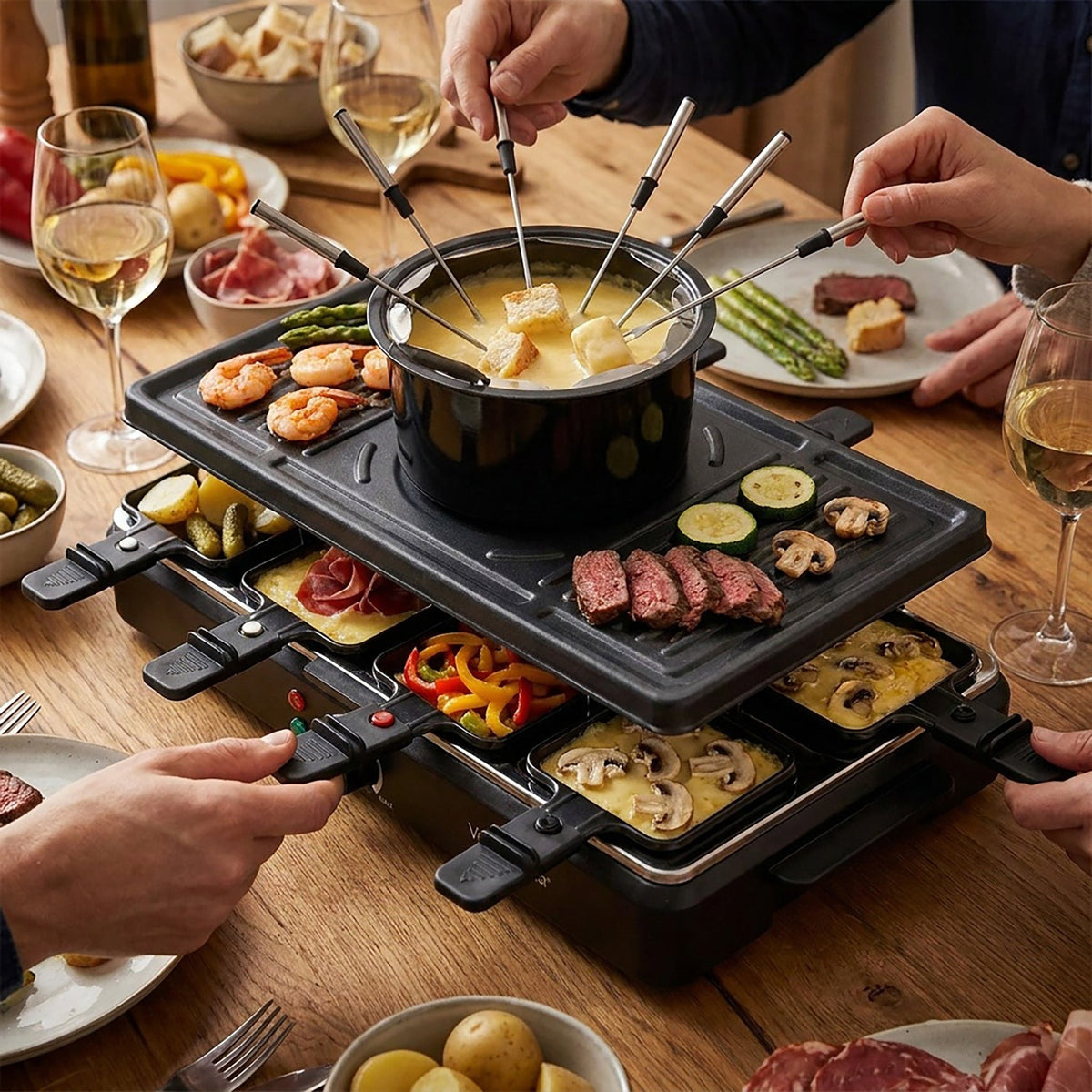 JS Gourmet Ensemble à raclette et fondue électrique tout-en-1 - Simple Boutique