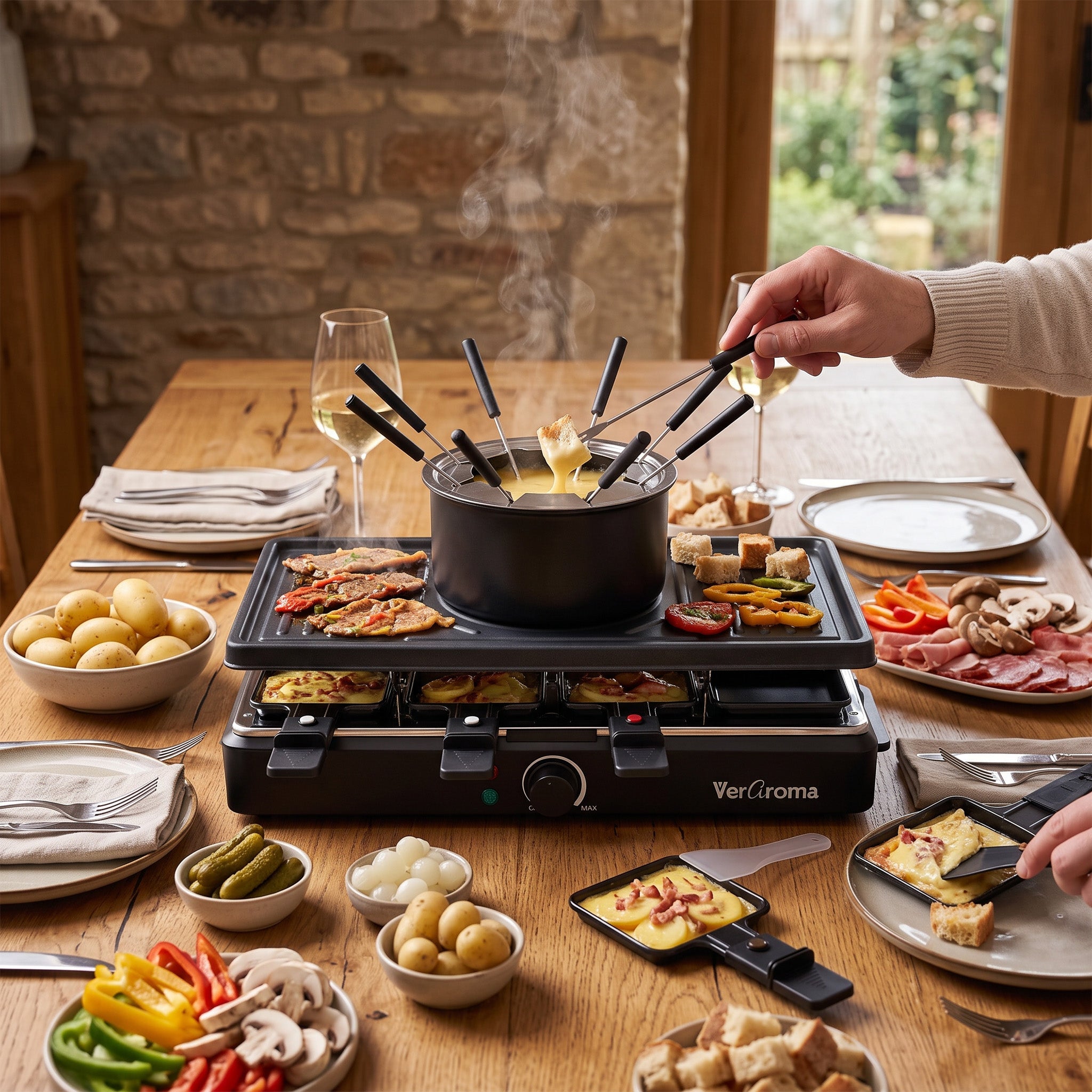 JS Gourmet Ensemble à raclette et fondue électrique tout-en-1 - Simple Boutique
