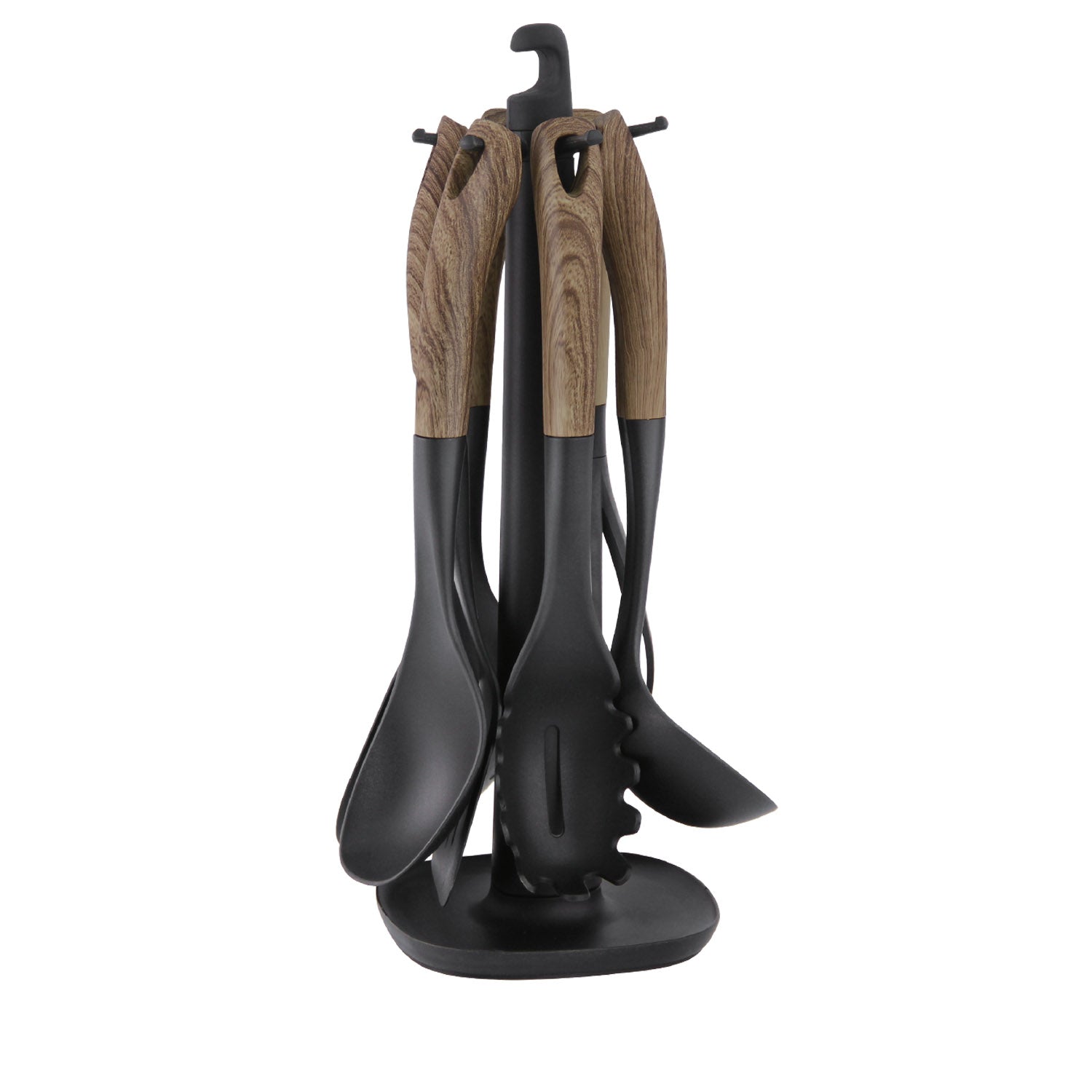 JS Gourmet - Ensemble d'Ustensiles de Cuisine avec Support de Rangement, Brun - Simple Boutique