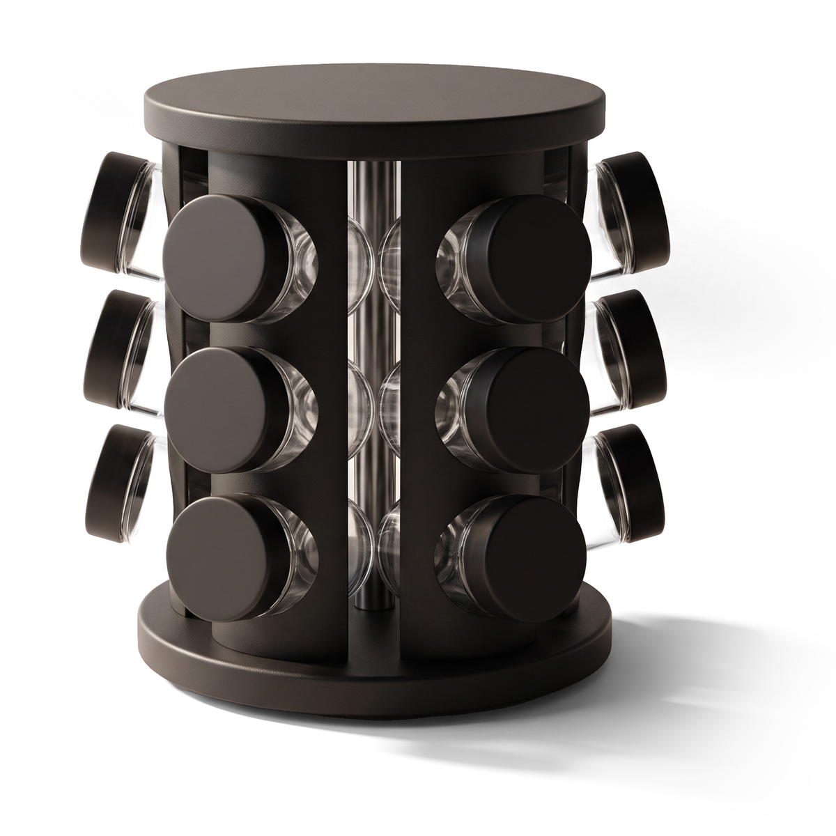 JS Gourmet Ensemble de 12 pots à épices en verre avec support rotatif noir mat - Simple Boutique