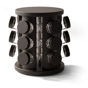 JS Gourmet Ensemble de 12 pots à épices en verre avec support rotatif noir mat - Simple Boutique