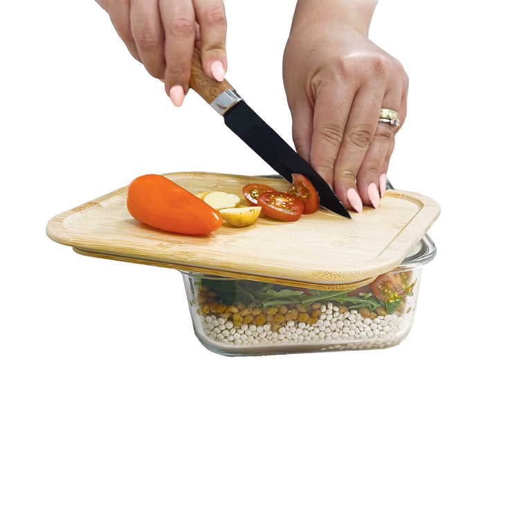 JS Gourmet - Ensemble de 2 Contenants pour Aliments, Couvercle en Bambou, Vont au Four - Simple Boutique