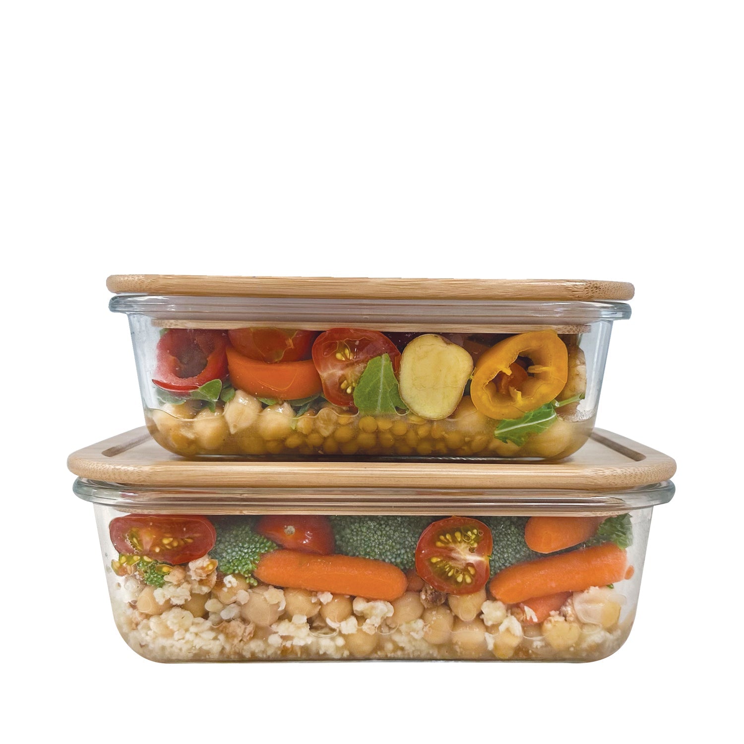 JS Gourmet - Ensemble de 2 Contenants pour Aliments, Couvercle en Bambou, Vont au Four - Simple Boutique