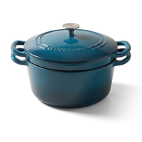JS Gourmet Ensemble de 2 cocottes superposables en fonte émaillée avec couvercle, 3 pièces, 5,2 L, Bleu saphir - Simple Boutique