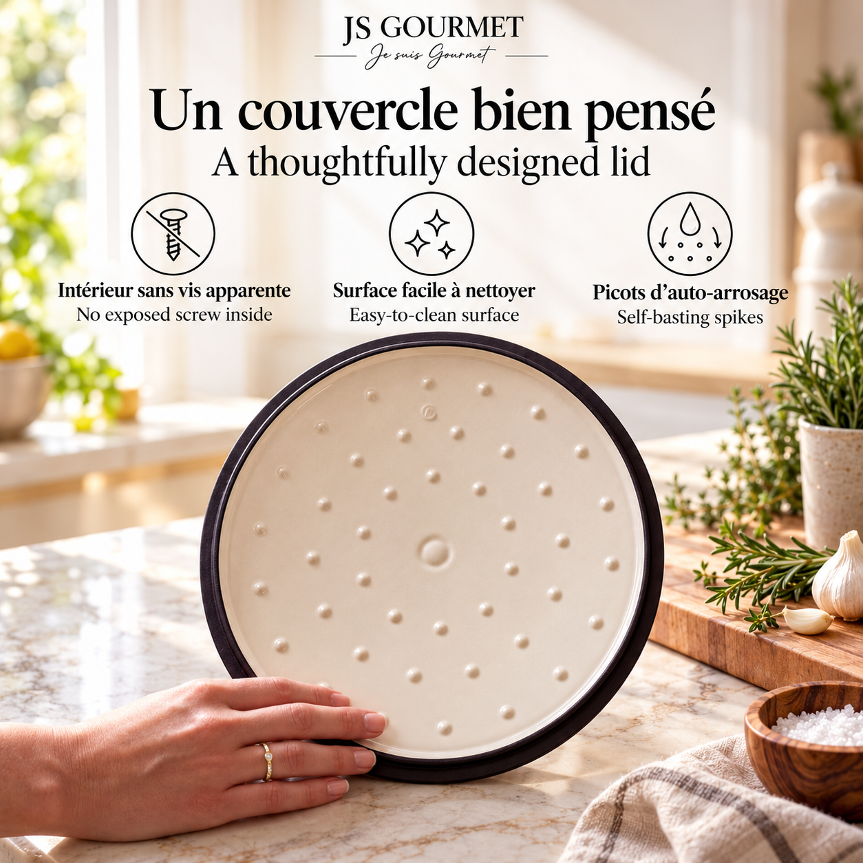 JS Gourmet Ensemble de 2 cocottes superposables en fonte émaillée avec couvercle, 3 pièces, 5,2 L, Rouge cerise - Simple Boutique