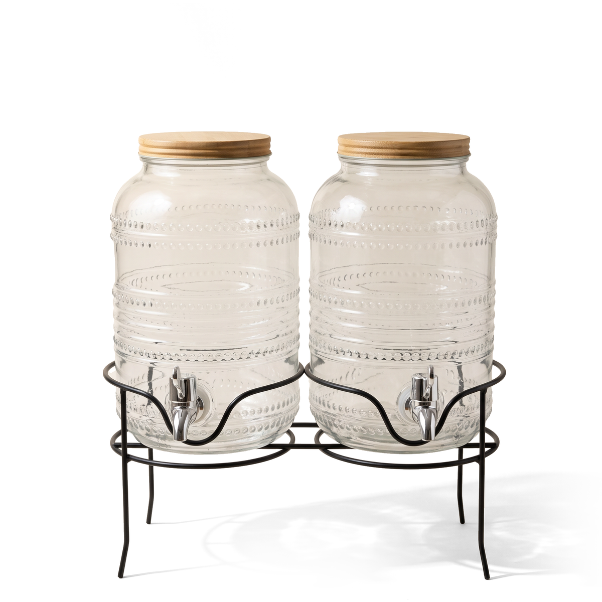 JS Gourmet Ensemble de 2 distributeurs de boissons vintage à motif clouté en relief de 4 L sur support - Simple Boutique