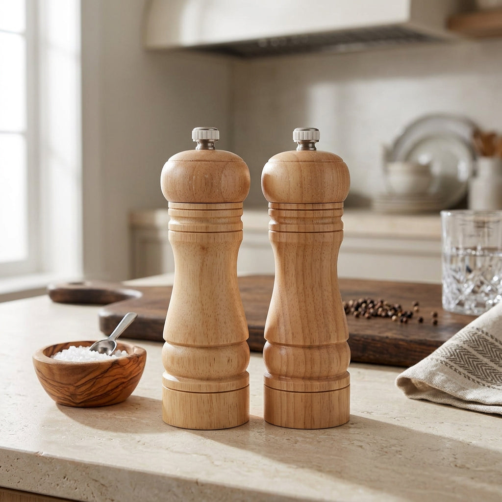 JS Gourmet Ensemble de 2 moulins à sel et à poivre en bois d'hévéa - 22 cm - Simple Boutique