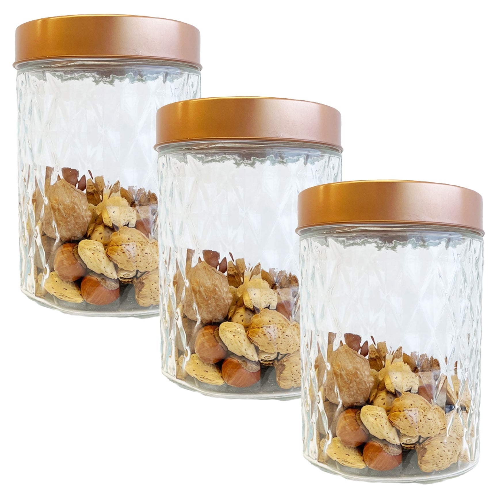 JS Gourmet - Ensemble de 3 Contenants en Verre Embossé avec Couvercle Hermétique, Capacité de 1300ml - Simple Boutique