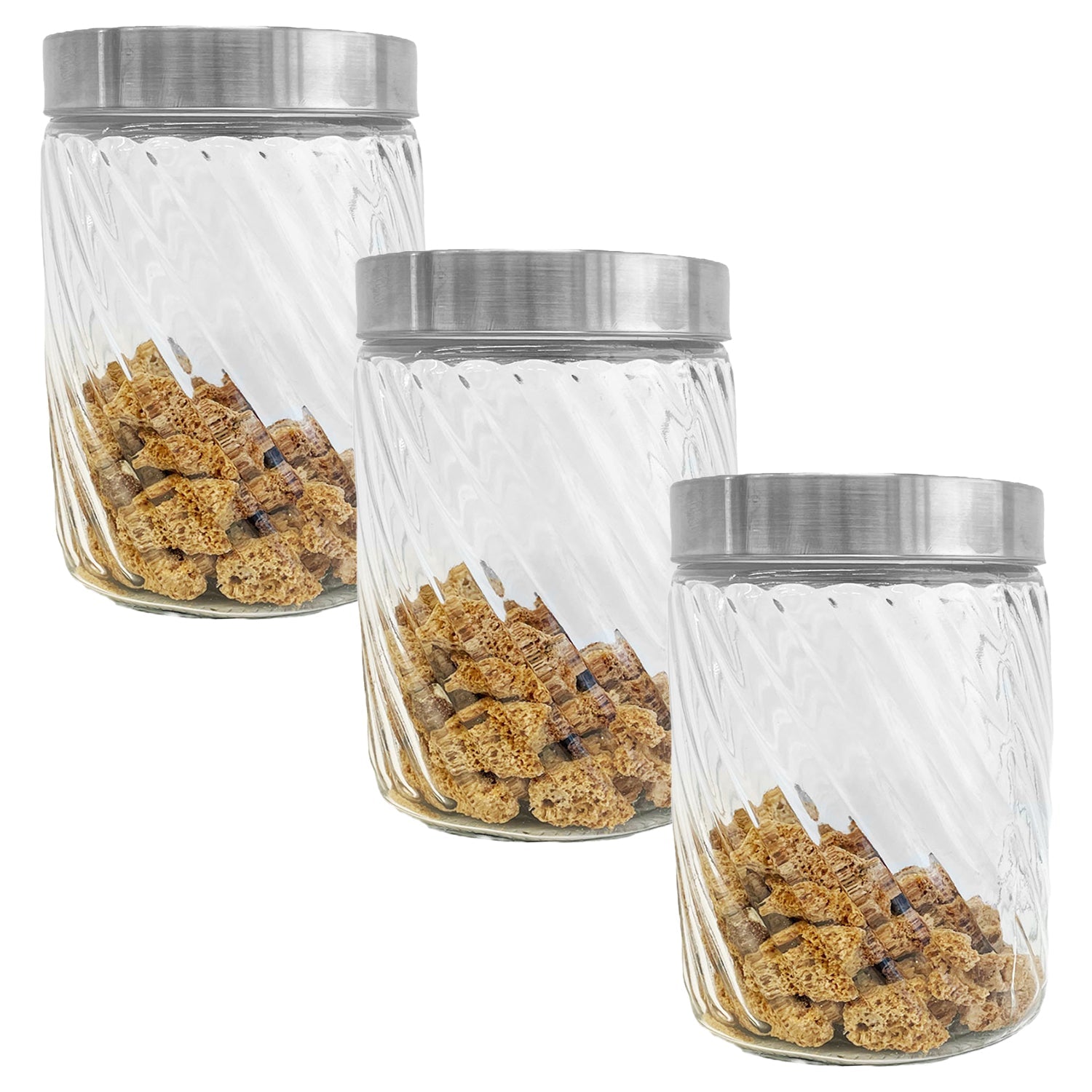 JS Gourmet - Ensemble de 3 Contenants en Verre Embossé avec Couvercle Hermétique, Capacité de 1300ml - Simple Boutique