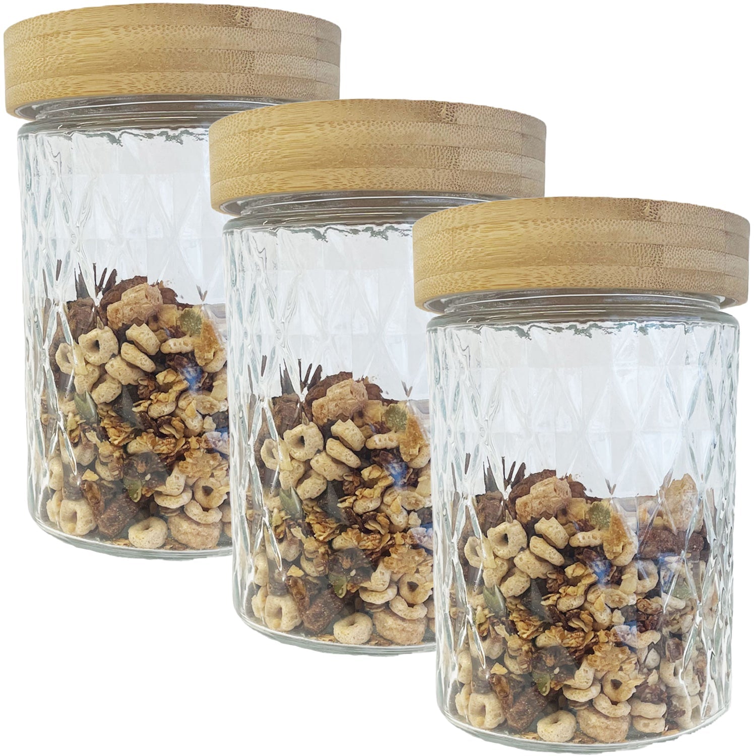 JS Gourmet - Ensemble de 3 Contenants en Verre Embossé avec Couvercle Hermétique, Capacité de 1300ml - Simple Boutique