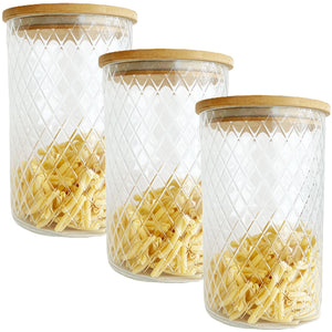 JS Gourmet - Ensemble de 3 Contenants en Verre Embossé avec Couvercle Hermétique, Capacité de 1500ml - Simple Boutique