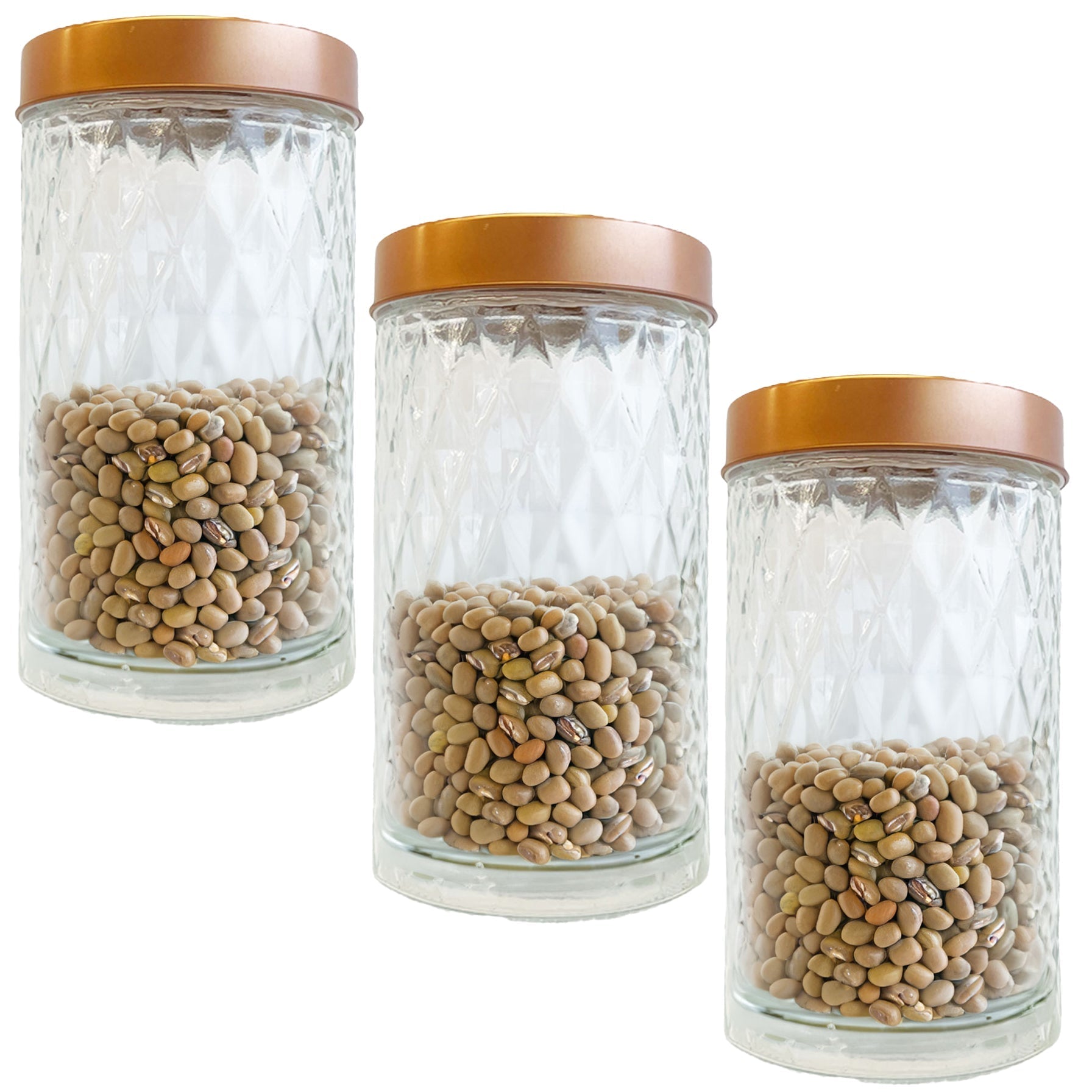 JS Gourmet - Ensemble de 3 Contenants en Verre Embossé avec Couvercle Hermétique, Capacité de 1700ml - Simple Boutique