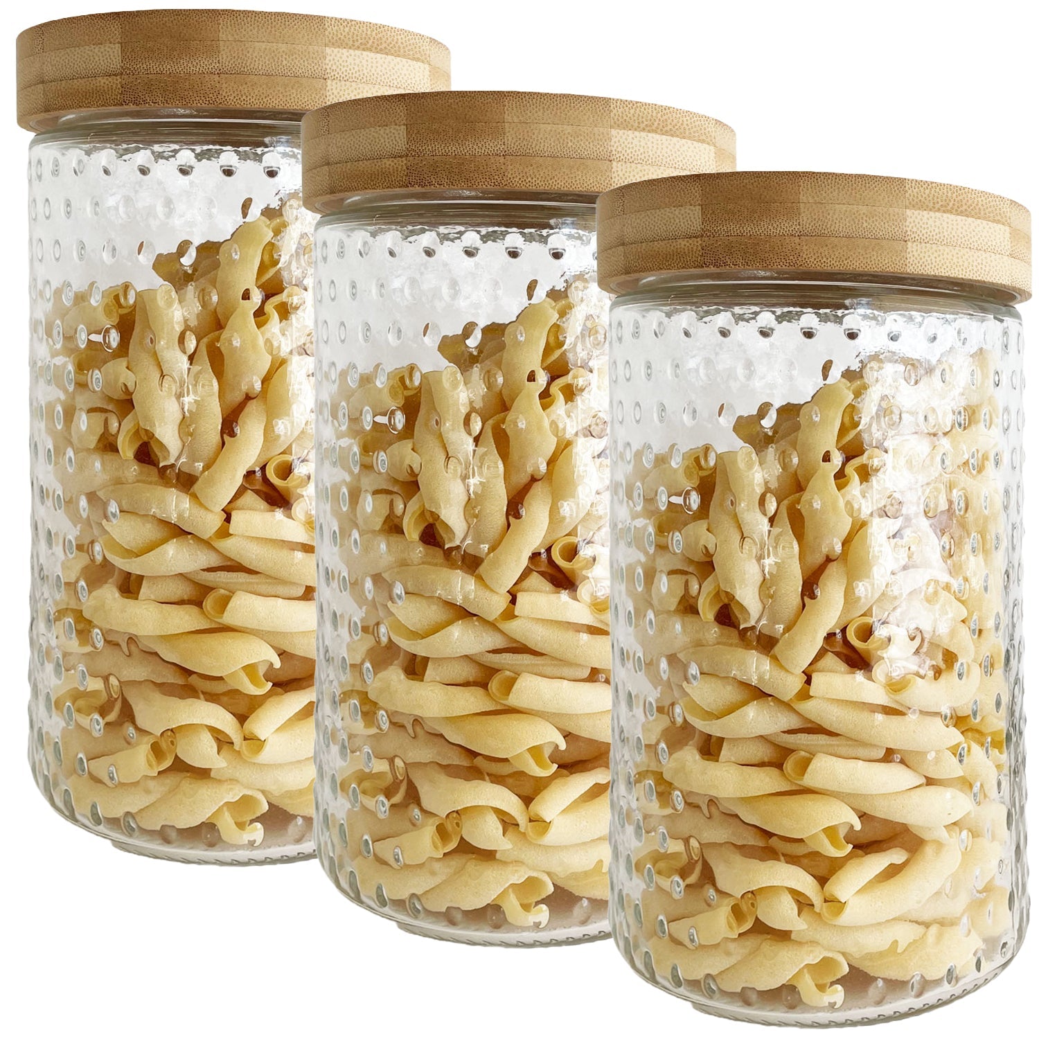 JS Gourmet - Ensemble de 3 Contenants en Verre Embossé avec Couvercle Hermétique, Capacité de 1700ml - Simple Boutique