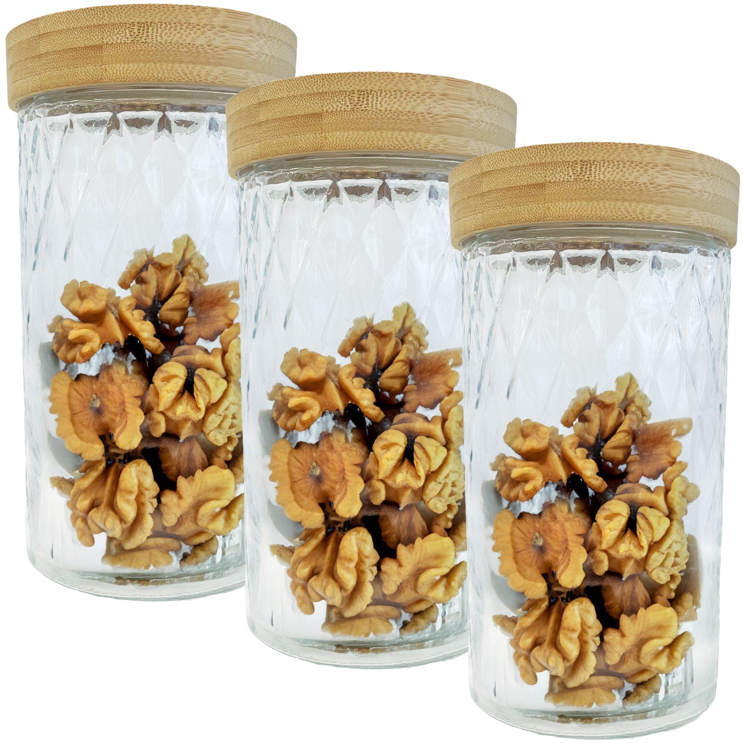 JS Gourmet - Ensemble de 3 Contenants en Verre Embossé avec Couvercle Hermétique, Capacité de 1700ml - Simple Boutique