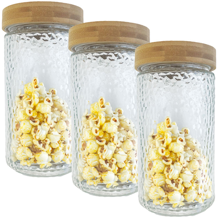 JS Gourmet - Ensemble de 3 Contenants en Verre Embossé avec Couvercle Hermétique, Capacité de 1700ml - Simple Boutique
