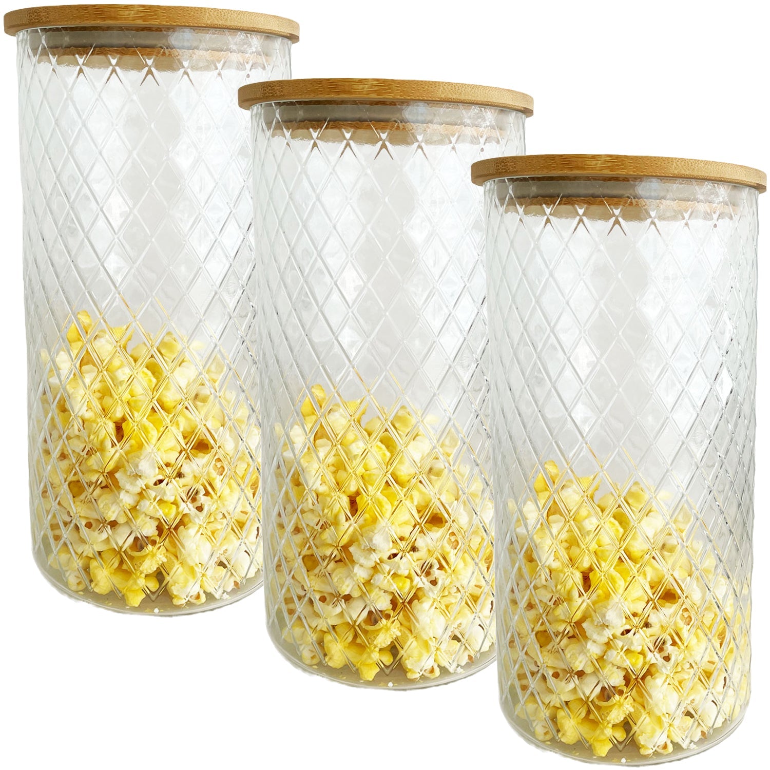 JS Gourmet - Ensemble de 3 Contenants en Verre Embossé avec Couvercle Hermétique, Capacité de 1800ml - Simple Boutique