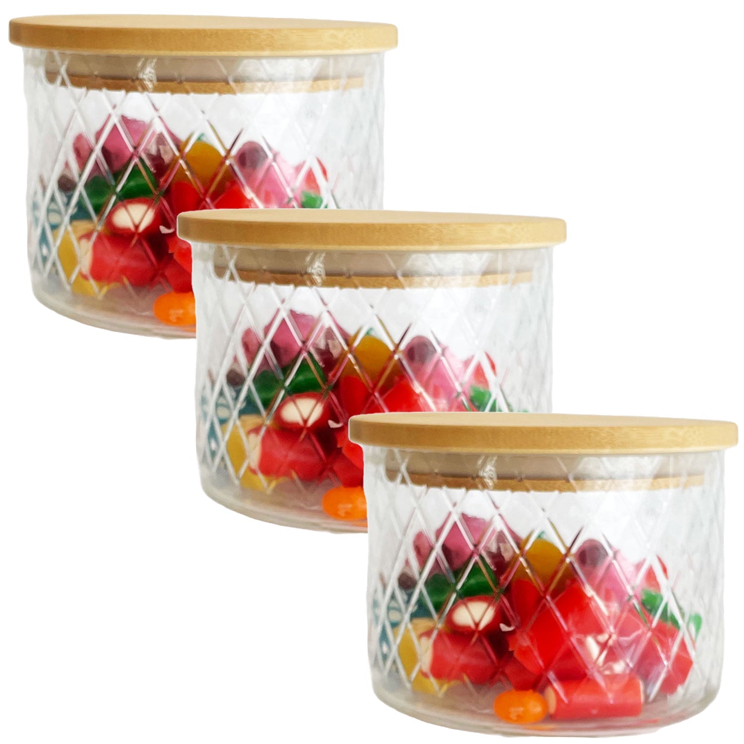 JS Gourmet - Ensemble de 3 Contenants en Verre Embossé avec Couvercle Hermétique, Capacité de 500ml - Simple Boutique