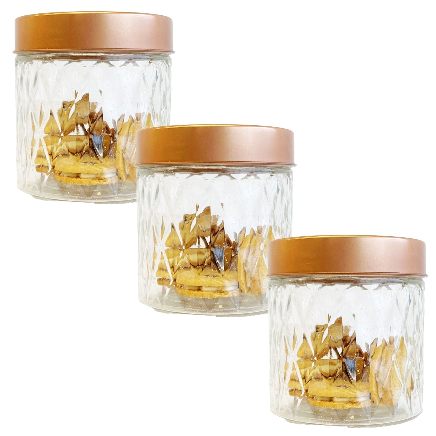 JS Gourmet - Ensemble de 3 Contenants en Verre Embossé avec Couvercle Hermétique, Capacité de 900ml - Simple Boutique