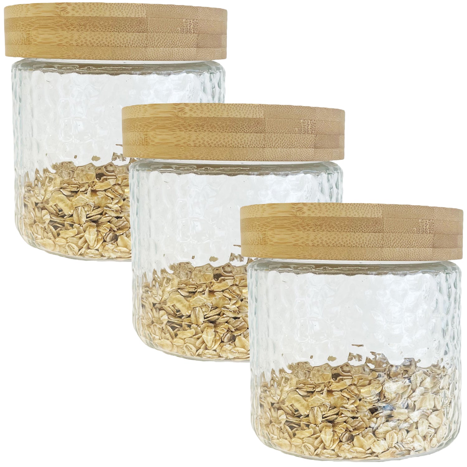 JS Gourmet - Ensemble de 3 Contenants en Verre Embossé avec Couvercle Hermétique, Capacité de 900ml - Simple Boutique