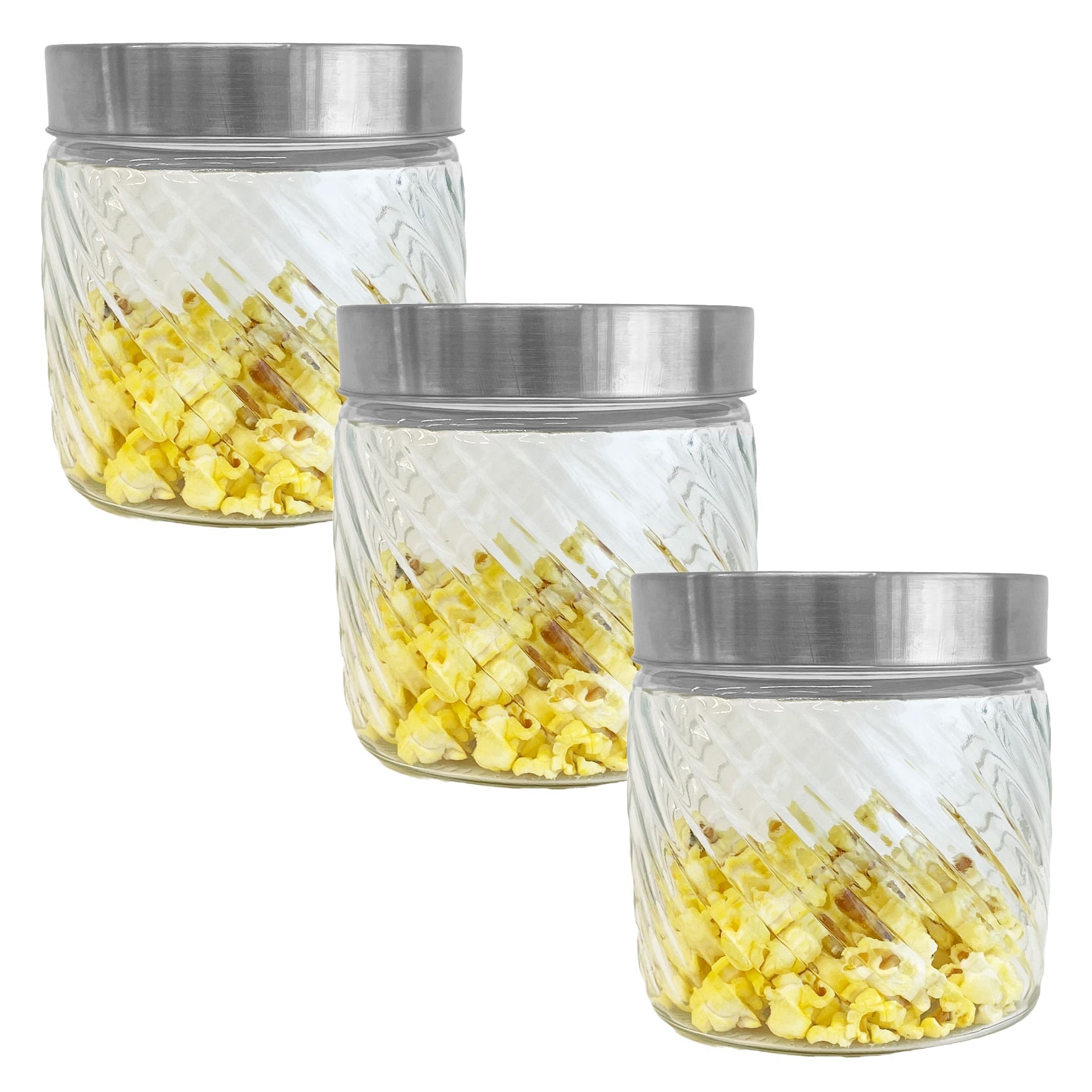 JS Gourmet - Ensemble de 3 Contenants en Verre Embossé avec Couvercle Hermétique, Capacité de 900ml - Simple Boutique
