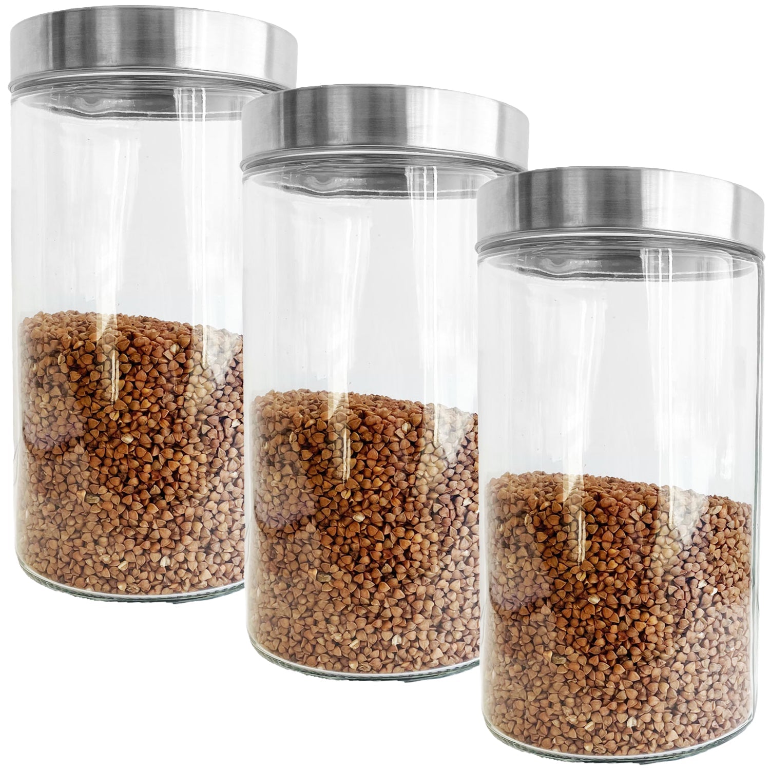 JS Gourmet - Ensemble de 3 Contenants en Verre avec Couvercle Hermétique, Capacité de 1700ml - Simple Boutique