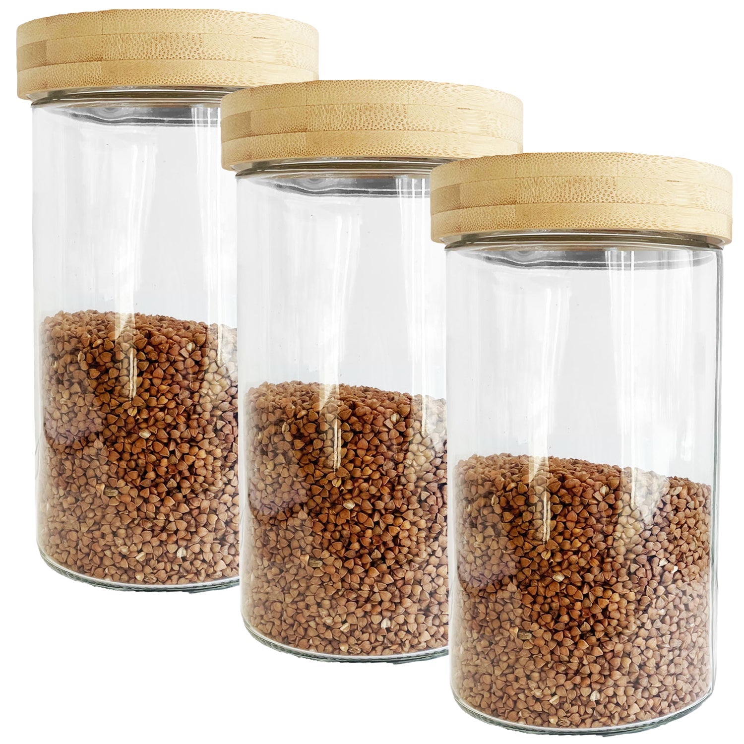 JS Gourmet - Ensemble de 3 Contenants en Verre avec Couvercle Hermétique, Capacité de 1700ml - Simple Boutique