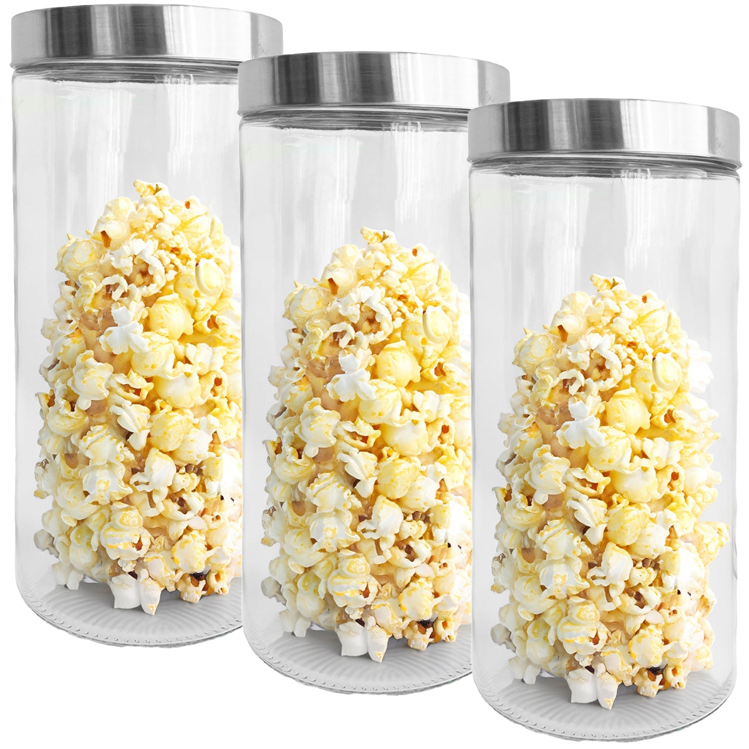 JS Gourmet - Ensemble de 3 Contenants en Verre avec Couvercle Hermétique, Capacité de 2100ml - Simple Boutique