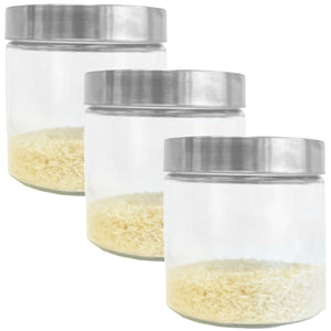 JS Gourmet - Ensemble de 3 Contenants en Verre avec Couvercle Hermétique, Capacité de 900ml - Simple Boutique