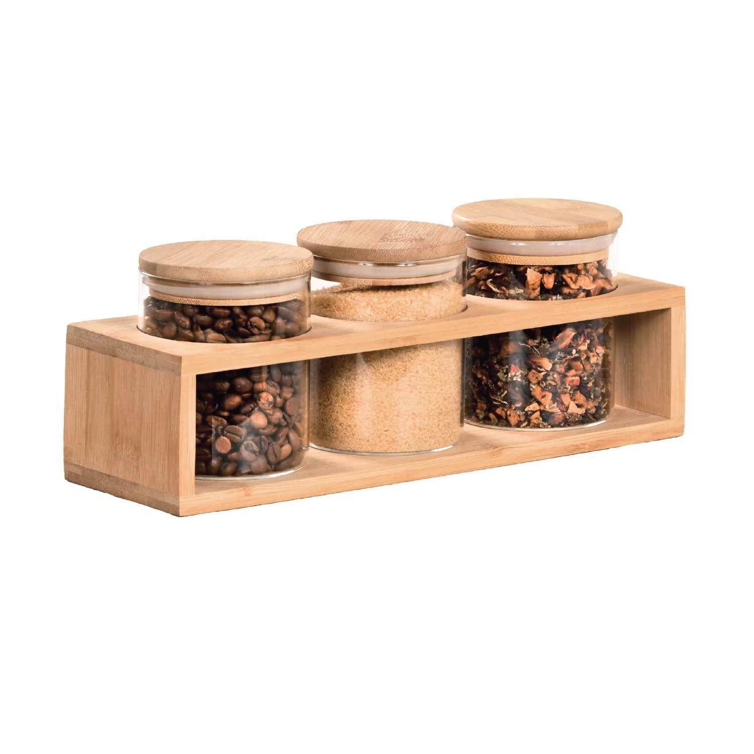 JS Gourmet - Ensemble de 3 Contenants pour Aliment en Bambou avec Support de Rangement - Simple Boutique