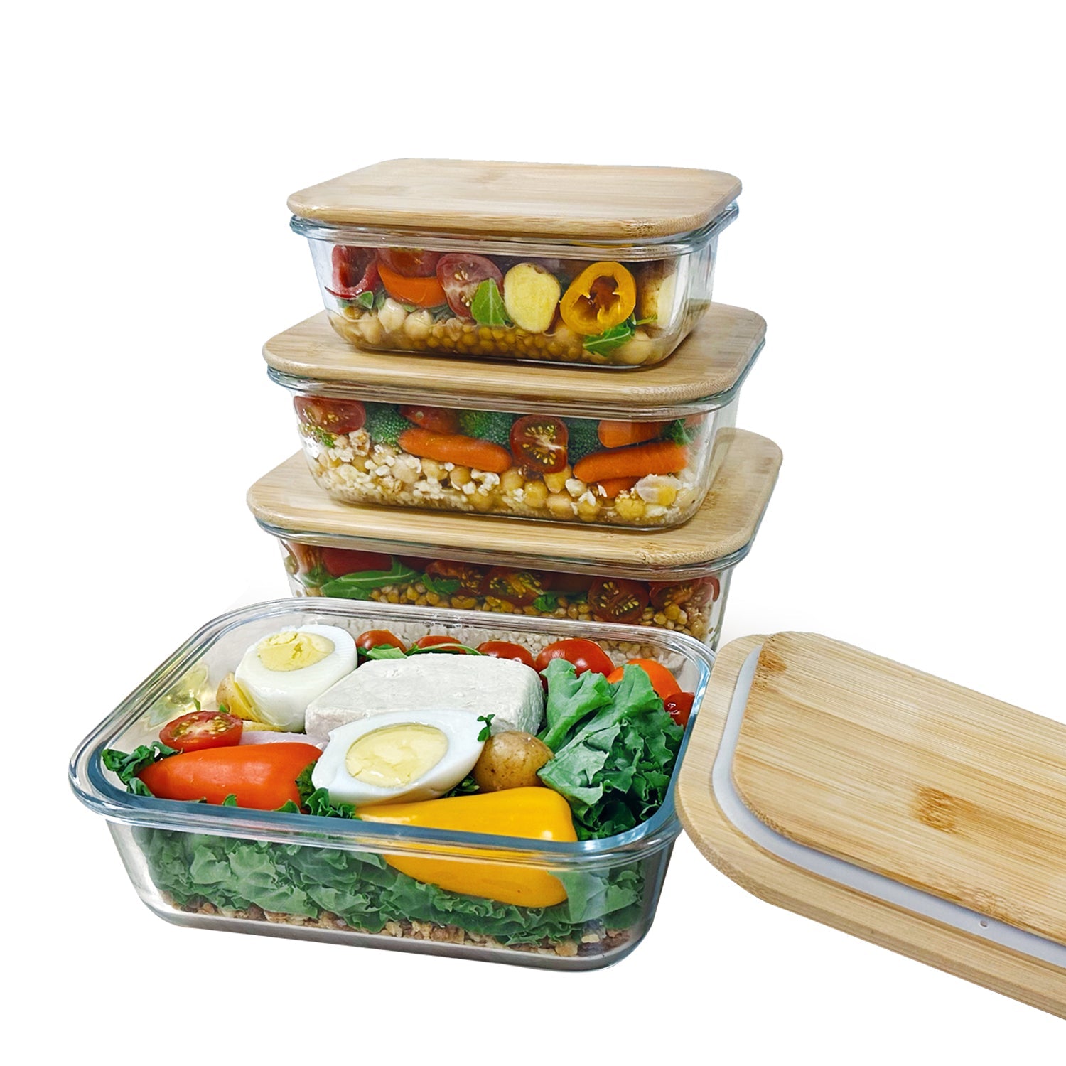 JS Gourmet - Ensemble de 3 Contenants pour Aliments, Couvercle en Bambou, Vont au Four - Simple Boutique