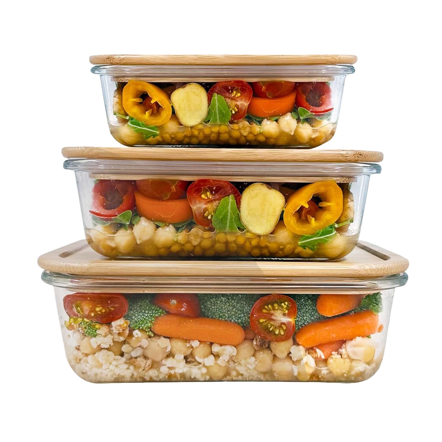 JS Gourmet - Ensemble de 3 Contenants pour Aliments, Couvercle en Bambou, Vont au Four - Simple Boutique