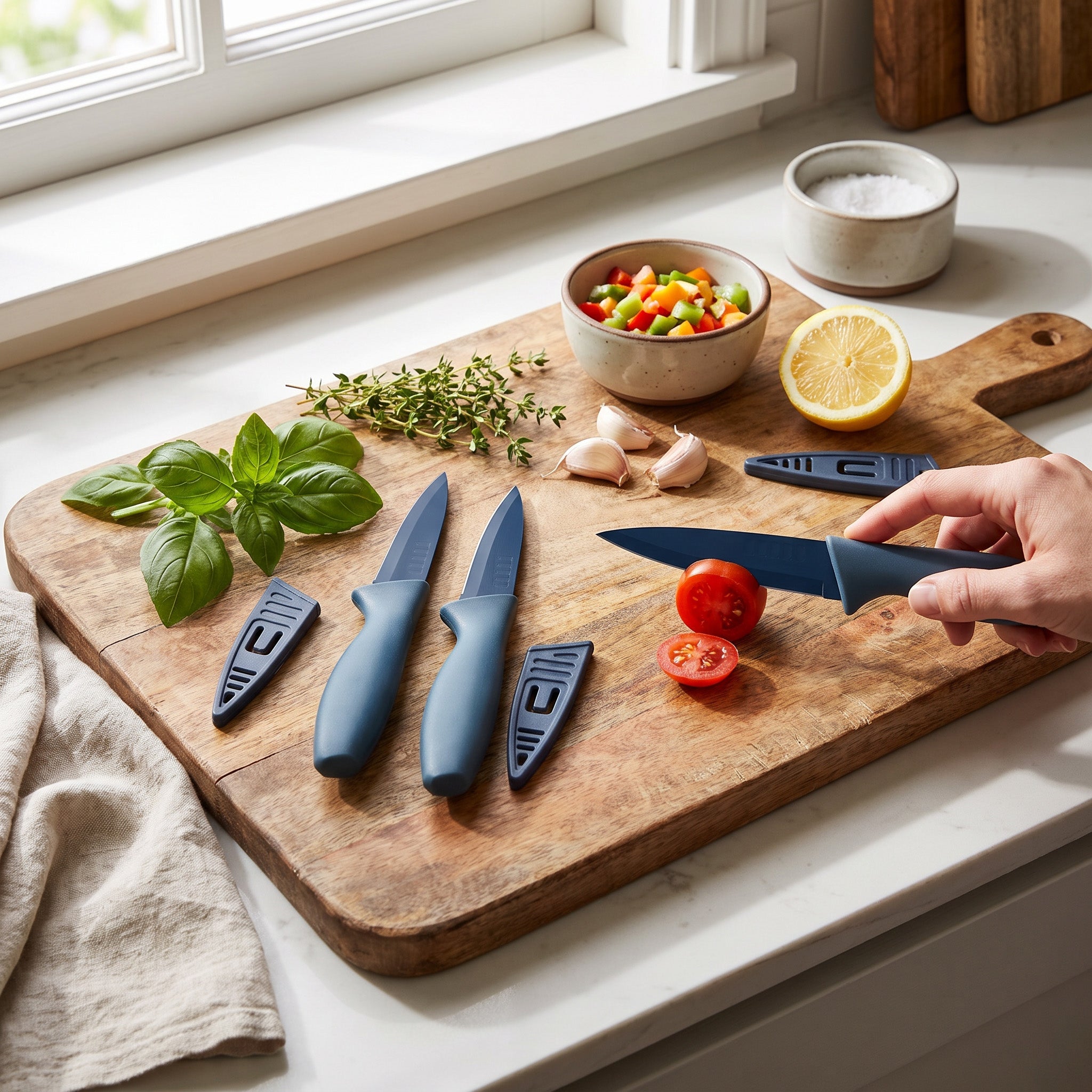 JS Gourmet Ensemble de 3 couteaux d'office de 3,5 po avec protège-lames, sans PFAS - Simple Boutique
