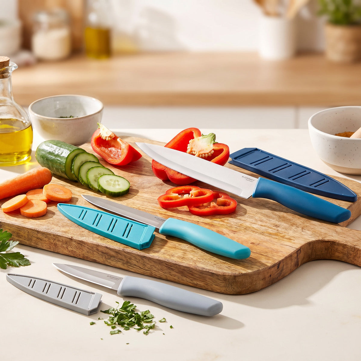 JS Gourmet Ensemble de 3 couteaux en acier inoxydable avec étuis, sans PFAS - Simple Boutique