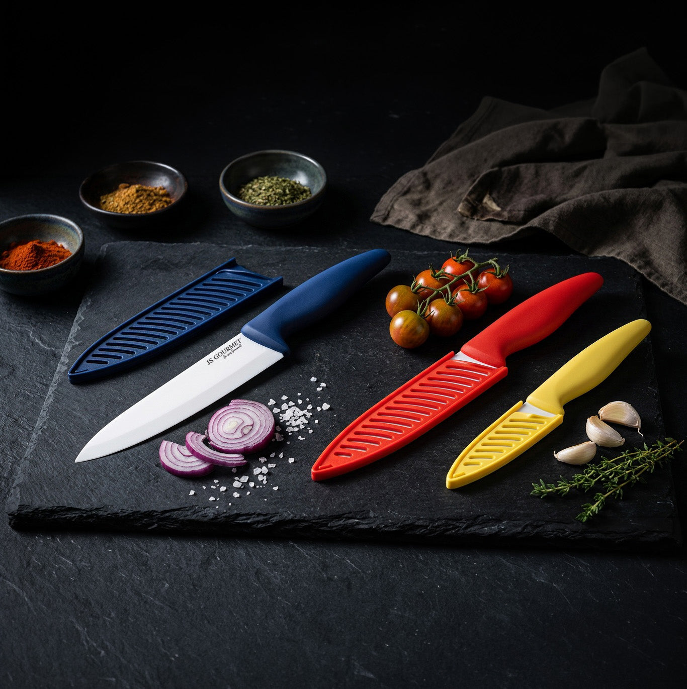 JS Gourmet Ensemble de 3 couteaux en céramique avec protège-lames, sans PFAS - Simple Boutique