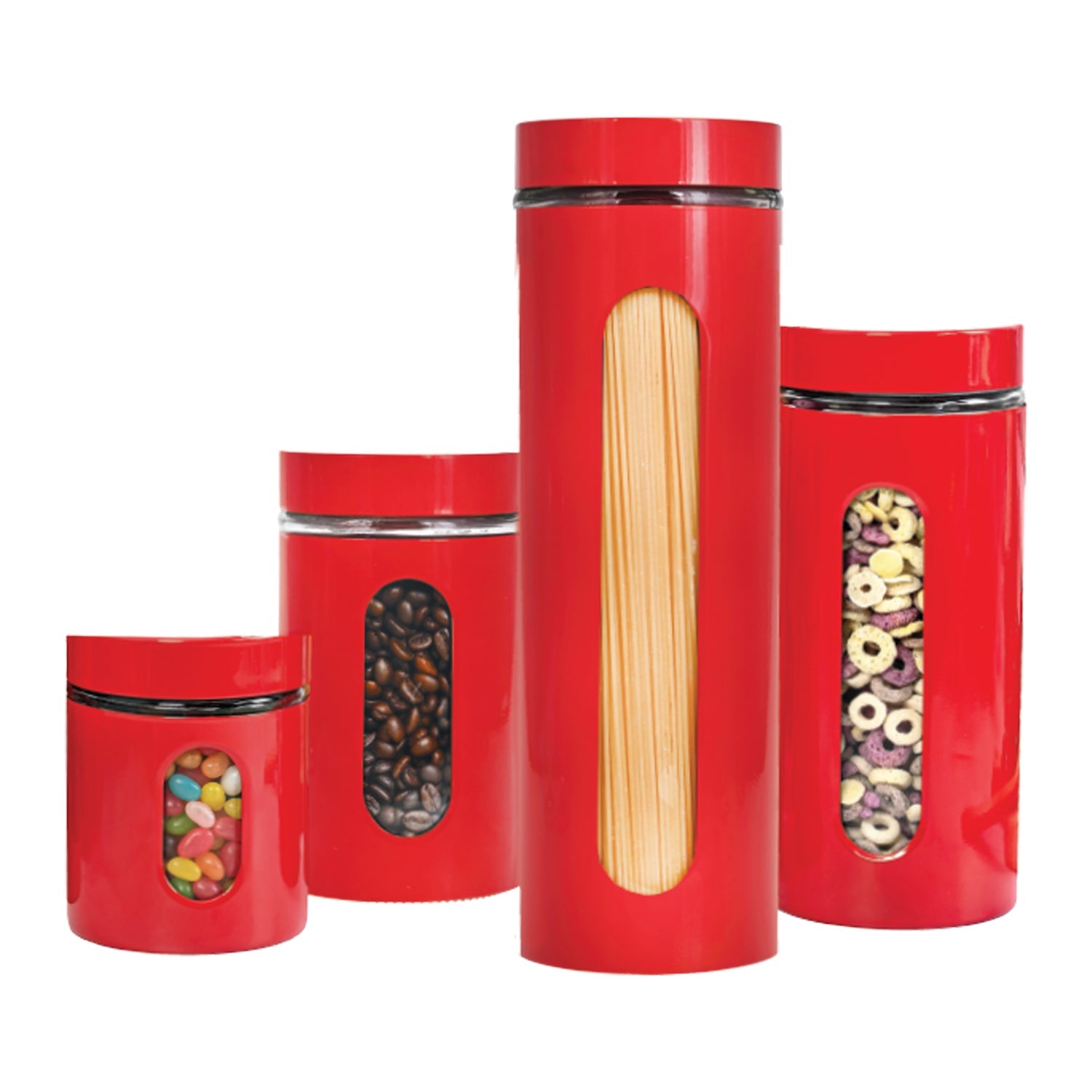 JS Gourmet - Ensemble de 4 Contenants de Rangements en Acier Inoxydable, Rouge - Simple Boutique