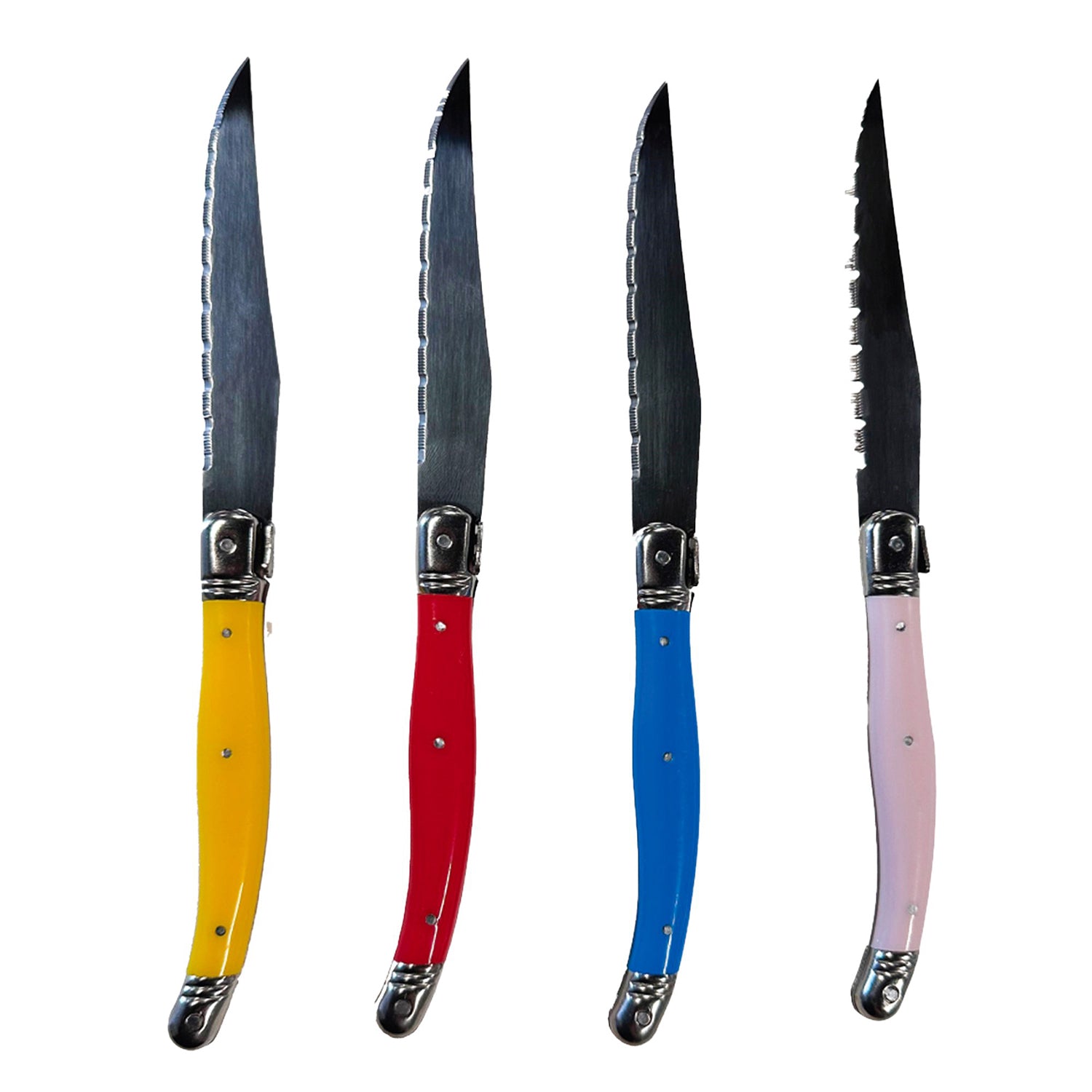 JS Gourmet - Ensemble de 4 Couteaux à Steak Laguiole, Lame en Acier Inoxydable, Manches Multicolores - Simple Boutique